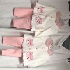 Brand NEW 2pc fleece fox embroidered outfit pants & top set